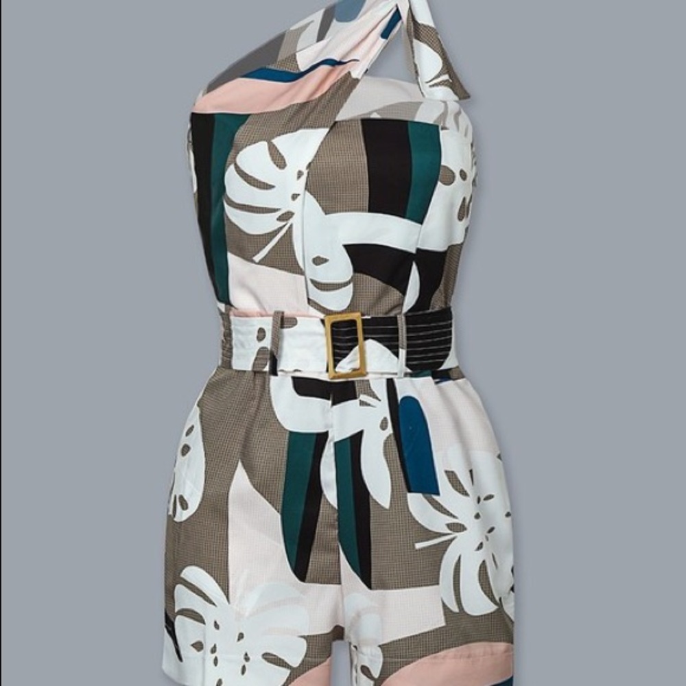 One Shoulder Abstract Romper - Picture 2 of 5